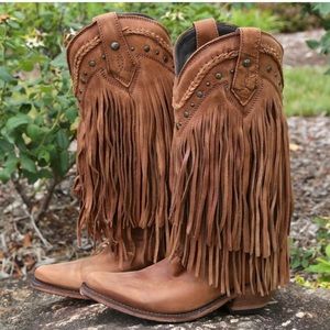 Liberty Black Vegas Fringe Boots Faggio Brown Leather LB 71124 Women's Size 6.5